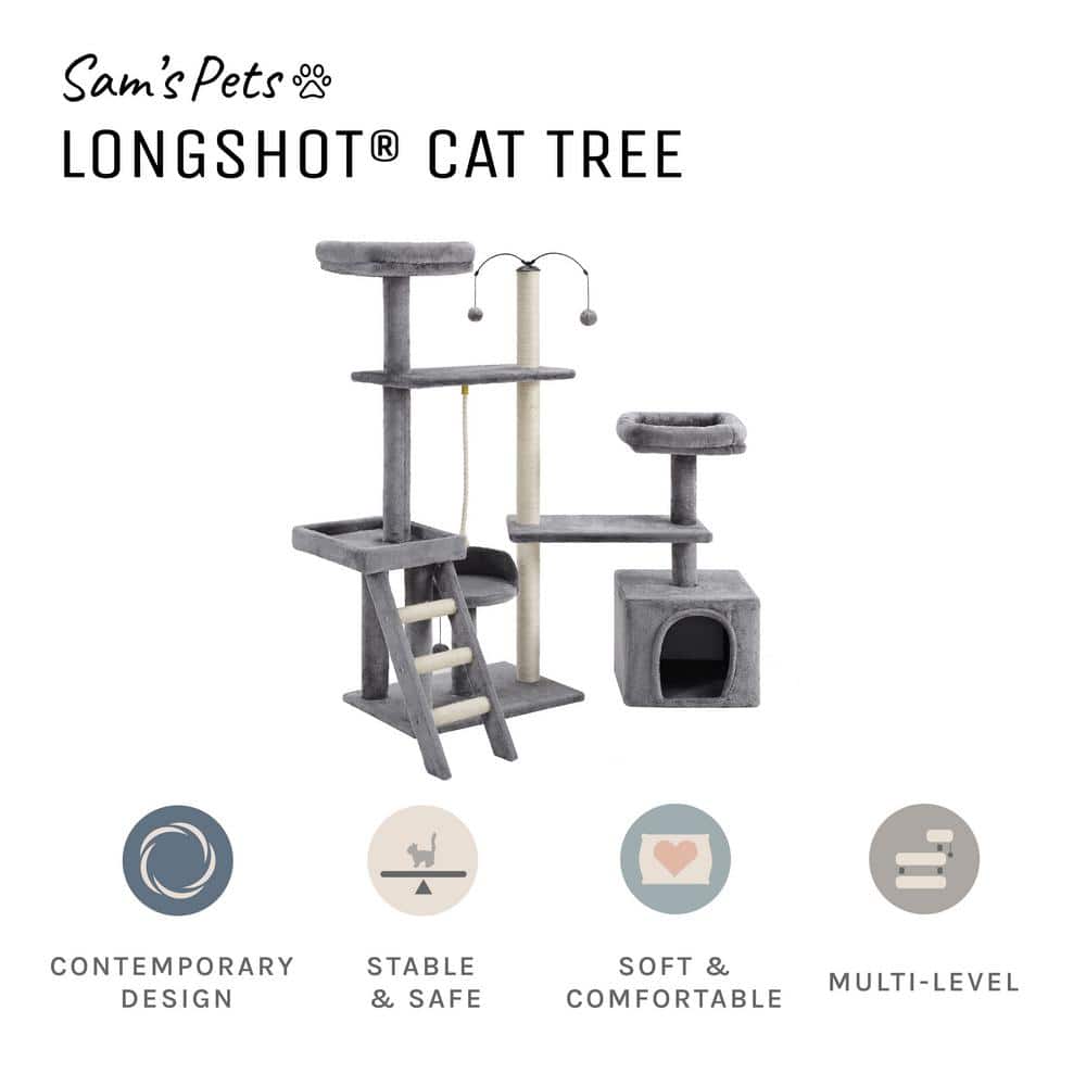 Longshot 53" Gray Multi-Tiered Cat Tree with Toys