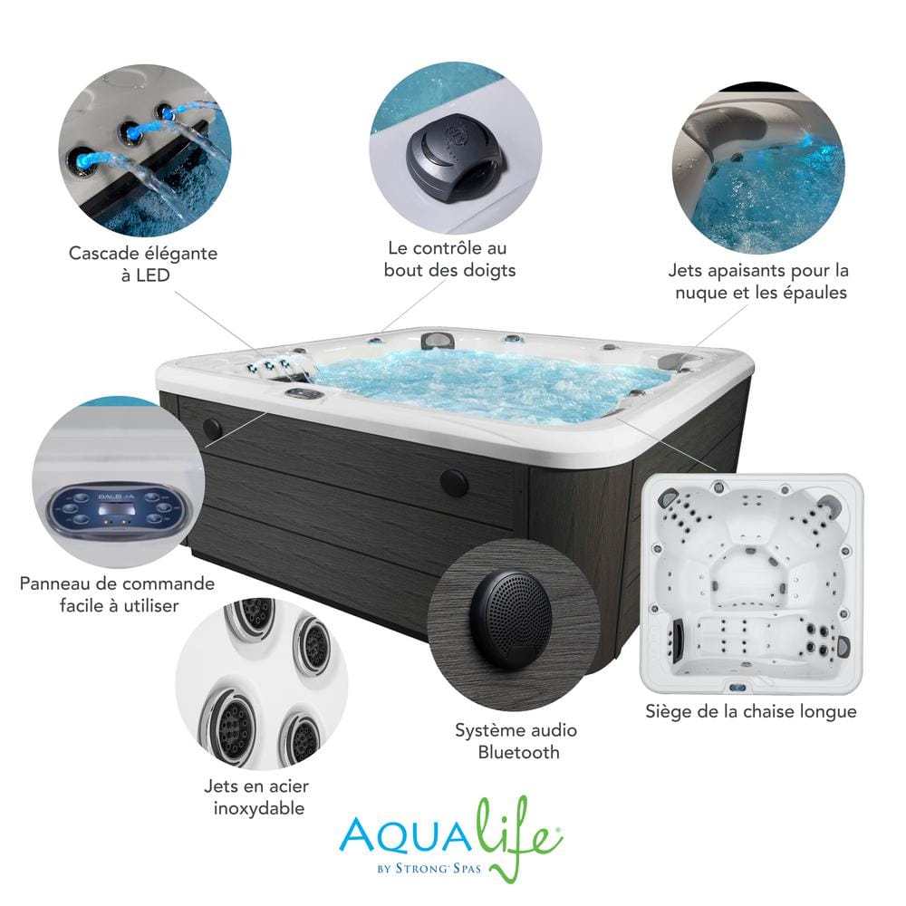 Scenic 6-Person Grey and White Rectangle Hot Tub with 69 Jets