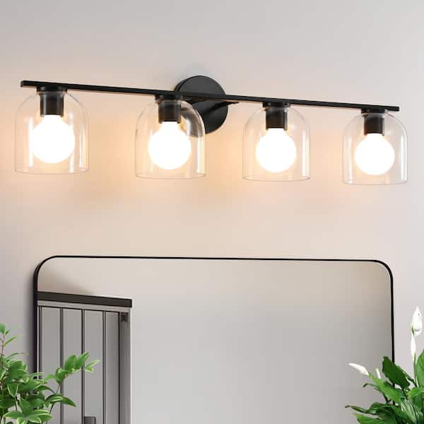 KAISITE 32 in. 4-Light Modern Black Vanity Light with Clear Glass Shade Farmhouse Wall Sconce For Bathroom Light Fixtures