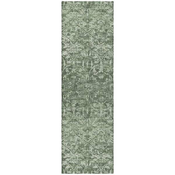 Dream Shag Premium Machine Washable Abstract ADS40 Green 2 ft. x 7 ft. Runner Rug
