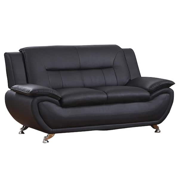 Star Home Living Black Leather 2 Piece, Leather And Wood Sofa Set
