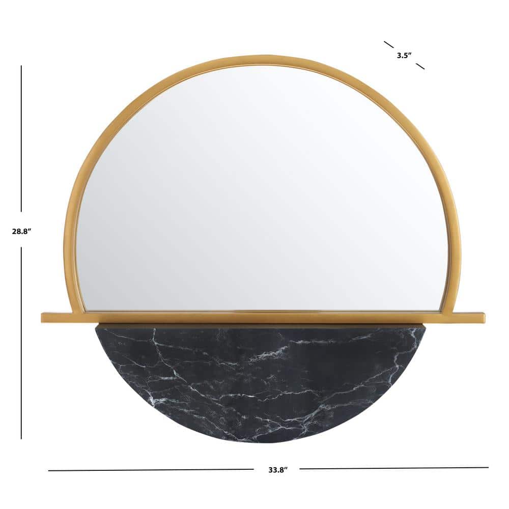 Decadent Gold & Black Geometric Round Wood Mirror 34"