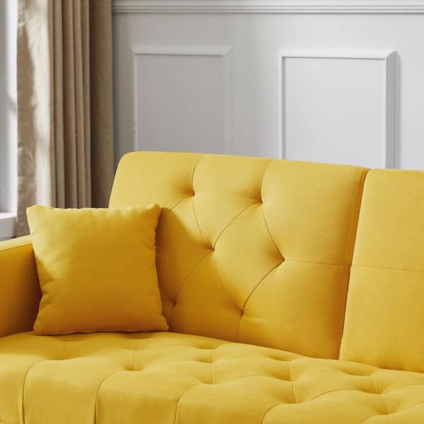 HomCom Click Clack Couch Convertible Sleeper Sofa Bed Futon Linen Fabric -  Beige
