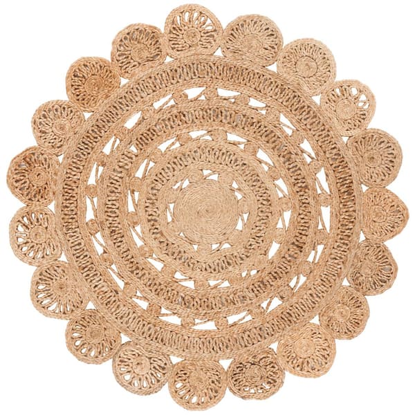 SAFAVIEH Natural Fiber Beige Doormat 3 ft. x 3 ft. Round Striped Area Rug