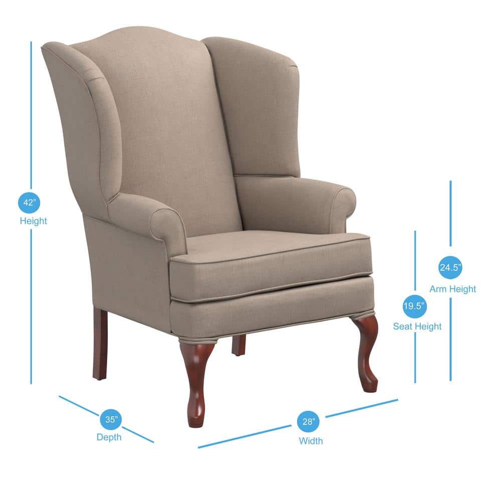 Handcrafted Beige Linen-Textured Traditional Wingback Chair