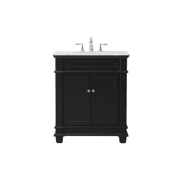 Unbranded Timeless Home 30 in. W x 21.5 in. D x 35 in. H Single Bathroom Vanity in Black with White Marble