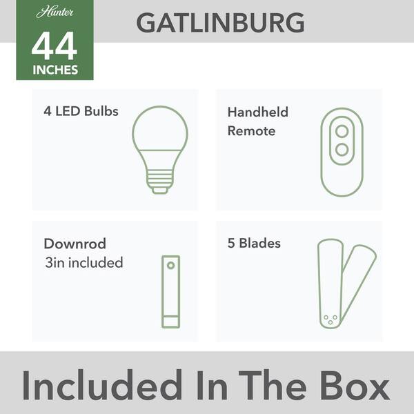 Hunter - Gatlinburg 44 in. Indoor Matte White Ceiling Fan with Light Kit and Remote Included