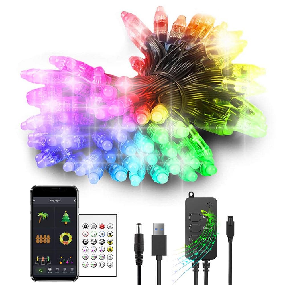 Round Bulb 32.8 ft. 66 LED Dreamcolor Outdoor Smart Multi-Color Lights Chri