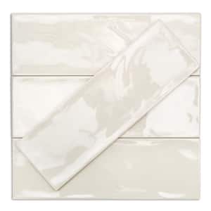 Pier Ivory 4 in. x 12 in. Polished Ceramic Subway Wall Tile Sample