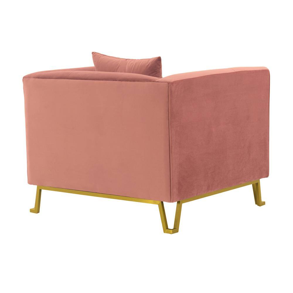 Transitional Pink Velvet Wood Accent Chair with Gold Legs