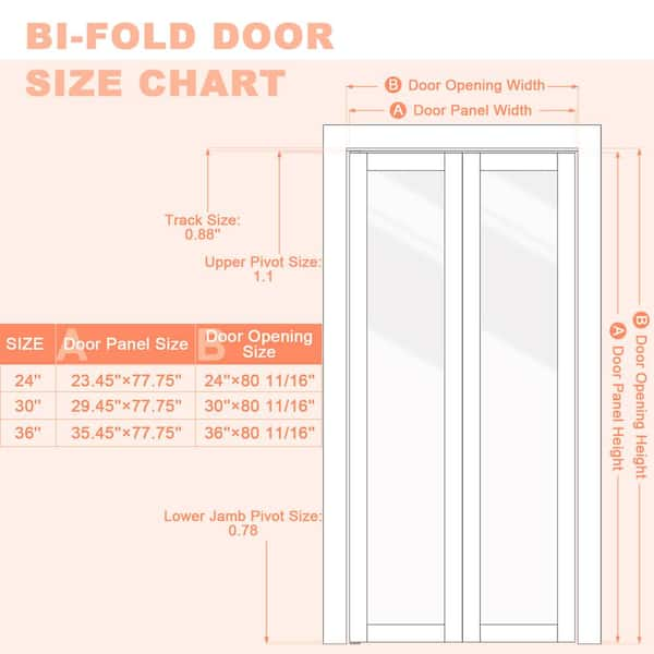 TENONER 30 in. x 80 in. Webbing and Wood Bi-Fold Interior Door for Closet, MDF, White Folding Door Wardrobe, Including Hardware