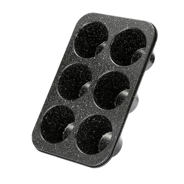6-Piece Carbon Steel Jumbo Muffin Pan Nonstick Deep Cupcake Baking Set Black Granite Finish