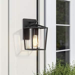 1-Light Black Farmhouse Non Solar Outdoor Wall Lantern Sconce with Clear Glass Shade
