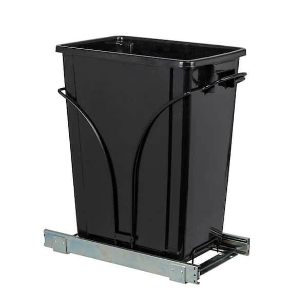 9 Gal. Matte Black and Chrome Rectangular Under Cabinet Single Plastic Household Trash Can