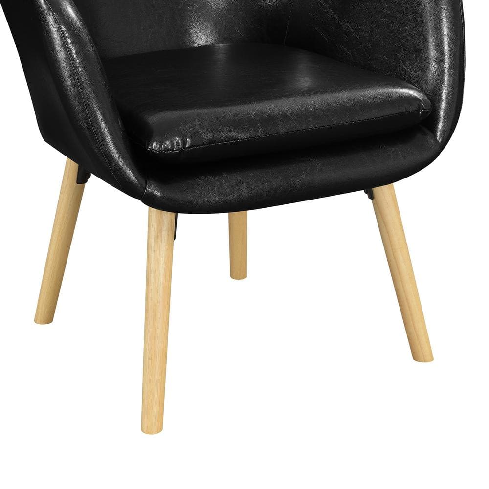 Charlotte Black Faux Leather and Velvet Wood Accent Chair