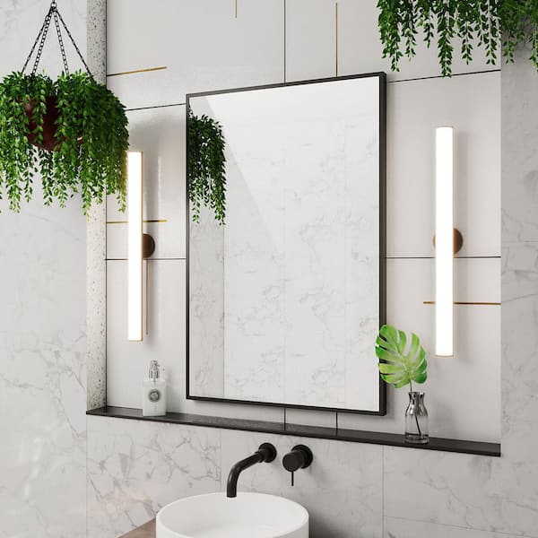 Prospero 24 in. W x 36 in. H Rectangular Framed Wall Mounted Hanging Bathroom Vanity Mirror in Matte Black
