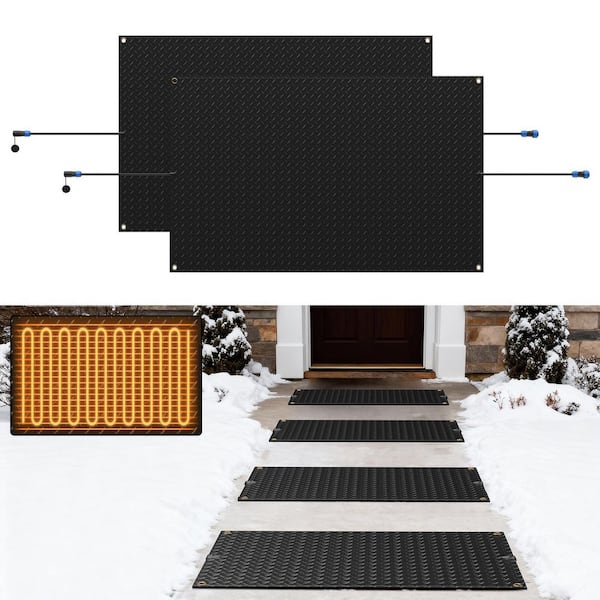 Snow Melting Mats 30 in. x 48 in. Non Slip Rubber Heat Mat with Power Cord 3IN/H Speed Snow and Ice Melts Pads, (2-Pack)