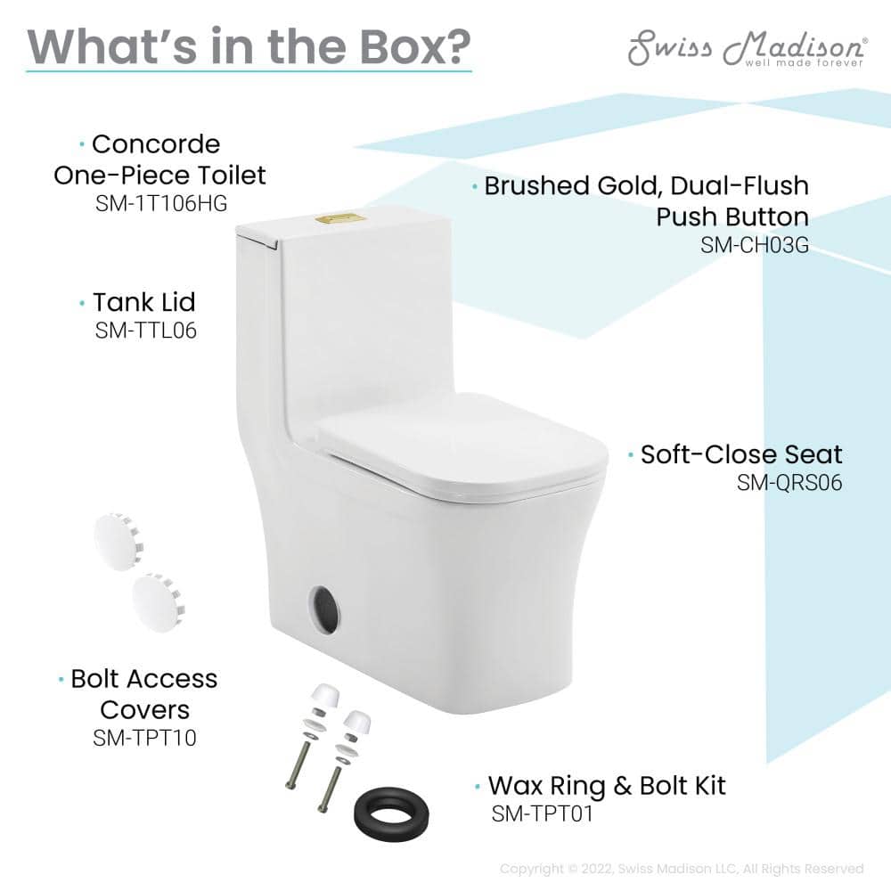 Concorde White One Piece Dual Flush Toilet with Brushed Gold Hardware