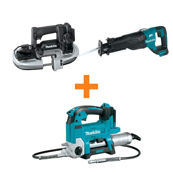 18V LXT Lithium-Ion Sub-Compact Brushless Band Saw and 18V LXT Brushless Recipro Saw with bonus 18V LXT Grease Gun