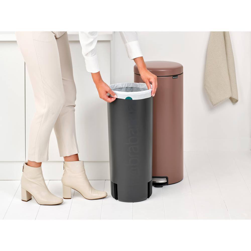Satin Taupe 8-Gallon Fingerprint Resistant Step-On Trash Can