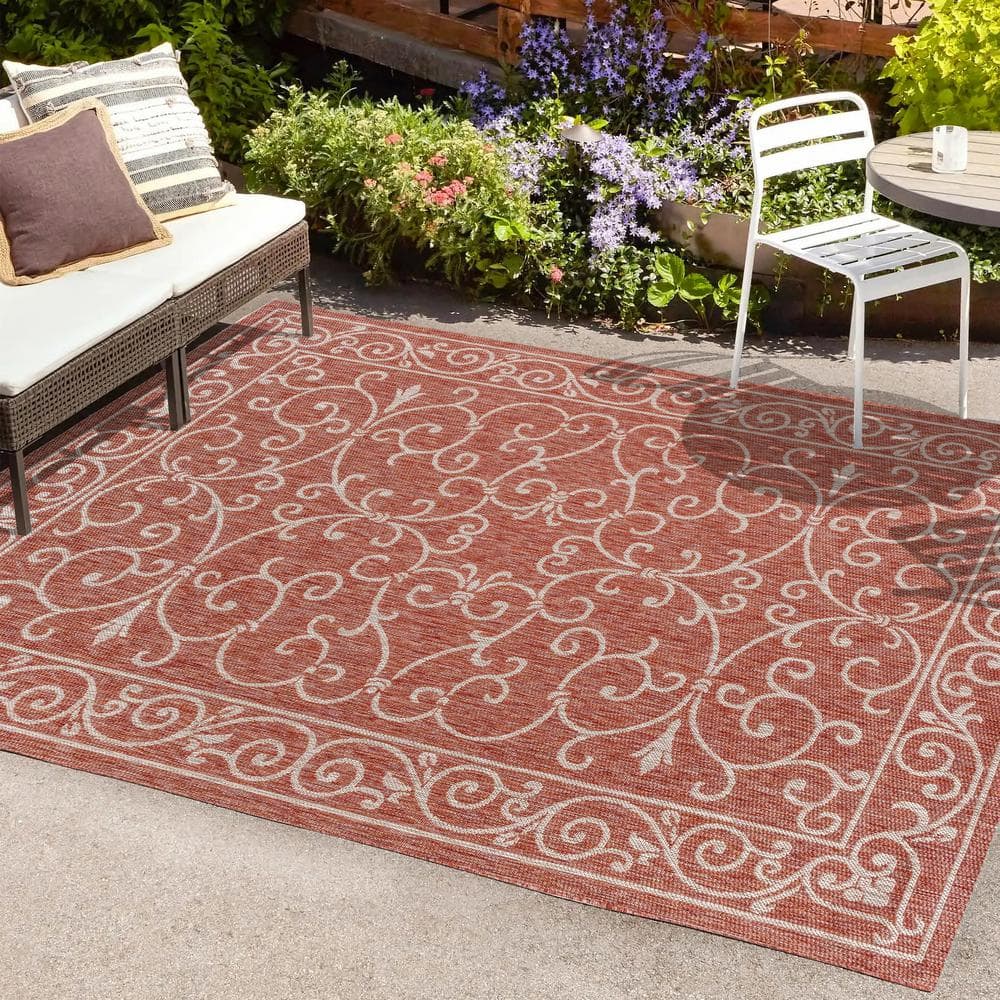 Charleston Red and Beige Synthetic Flat Woven Area Rug