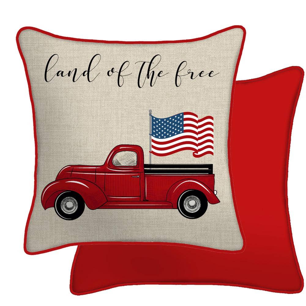 18 in. L x 18 in. W x 5 in. T Reversible Outdoor Throw Pillow in Land of the Free Truck (2-Pack) price history on PriceWatchPro