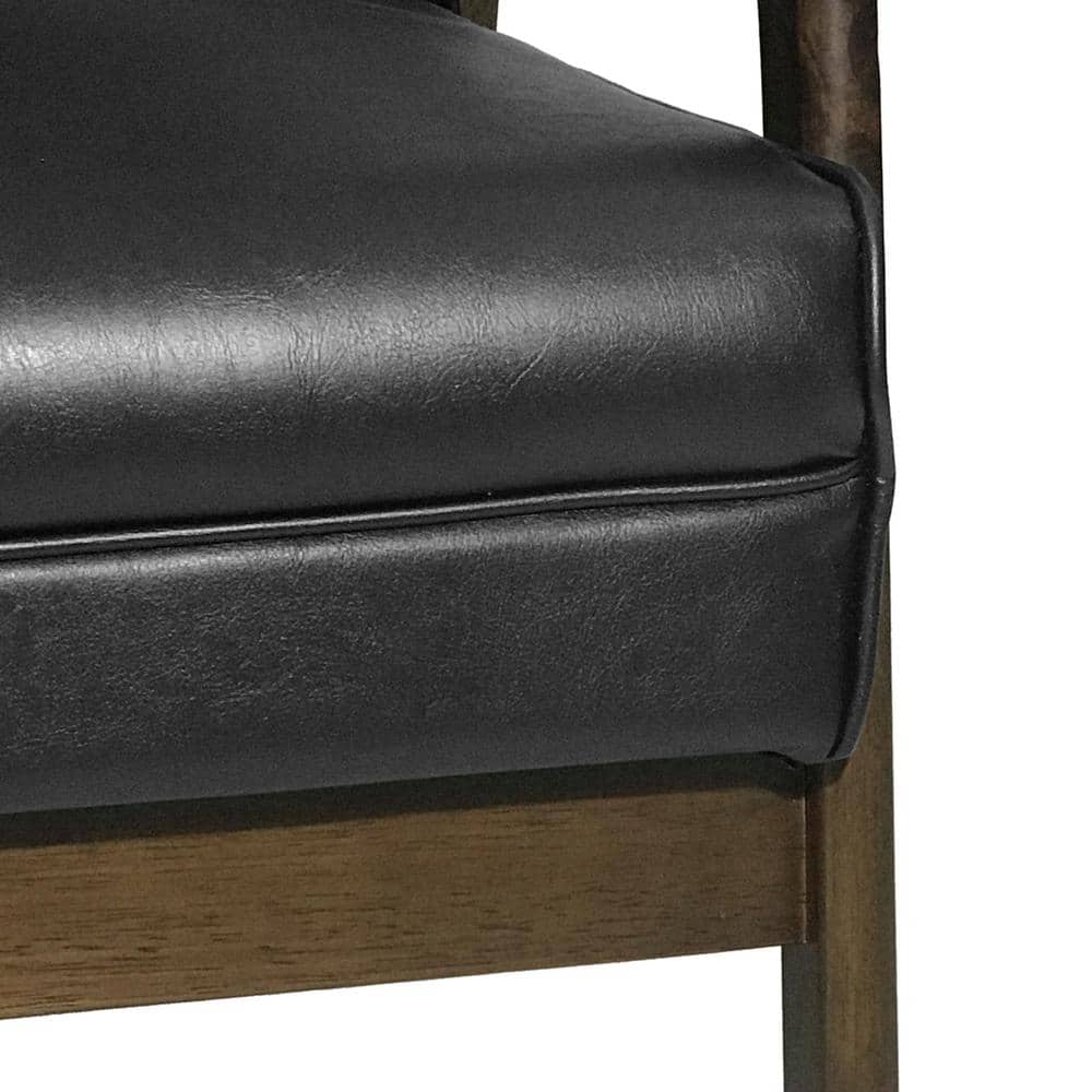 Matte Black Square Arm Faux Leather Accent Chair