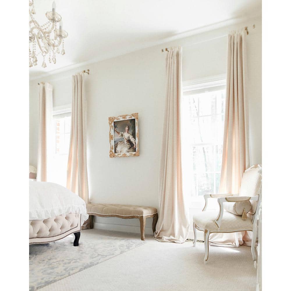 Transitional Beige Linen and Oak Tufted Bench