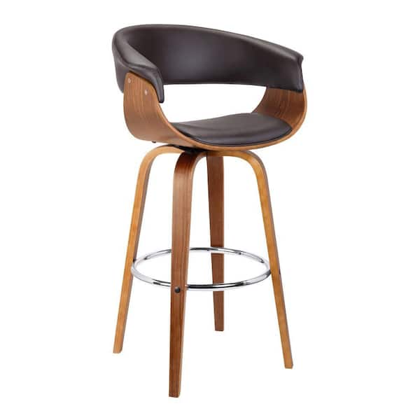 Benjara 27 in. Brown Low Back Wooden Frame Bar Stool with Leather Seat