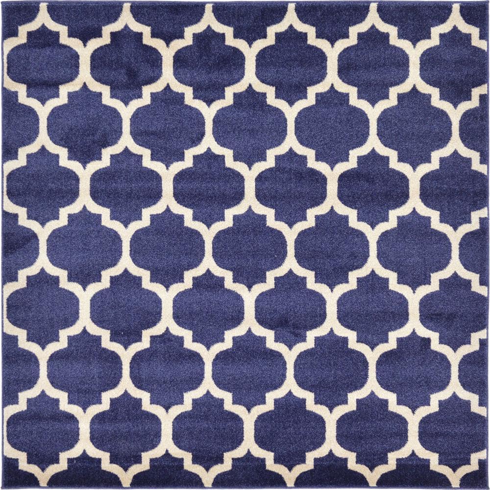 Dark Blue Square Reversible Trellis Synthetic Rug