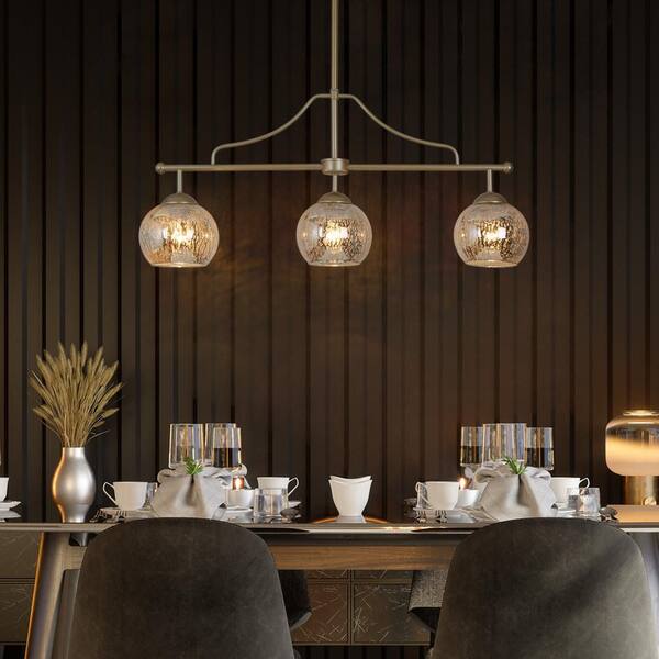 3-Light Modern Gold Kitchen Island Chandelier Lighting, Transitional Linear Pendant Hanging Light with Mercury Glass