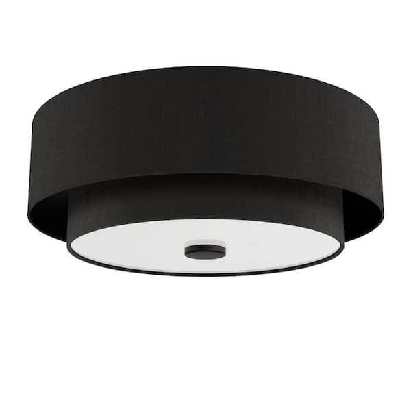 Hunter Brookside 13.25 In 2 Light Matte Black Drum Flush Mount Lighting for Hallway