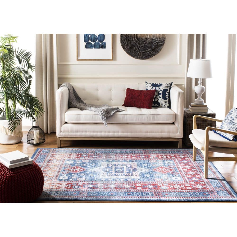 Palatial Red & Blue Traditional Kazak Round Rug, 9' x 12'
