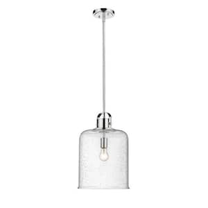 Kinsley 12 in. 1-Light Chrome Globe Pendant Light with Clear Seeded Glass Shade