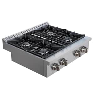 Commercial Style 30 in. Slide-In Gas Cooktop in Stainless Steel with 4 Burners