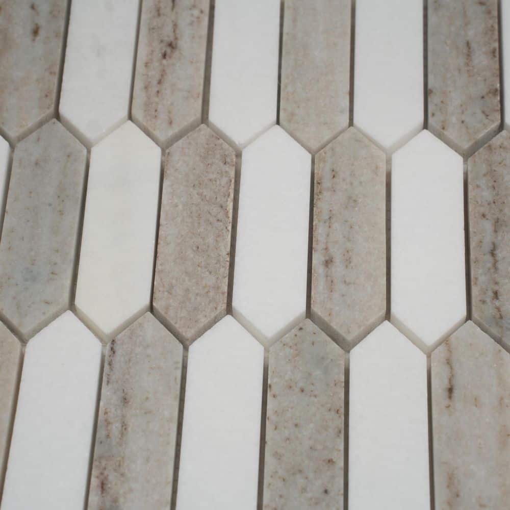 Mirage 4 in. x 4 in. Polished Warm Beige White Marble Picket Mosaic Wall and Floor Tile Sample (0.14 sq ft) price history on PriceWatchPro