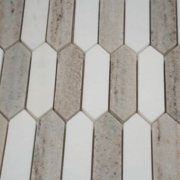 Mirage 4 in. x 4 in. Polished Warm Beige White Marble Picket Mosaic Wall and Floor Tile Sample (0.14 sq ft)