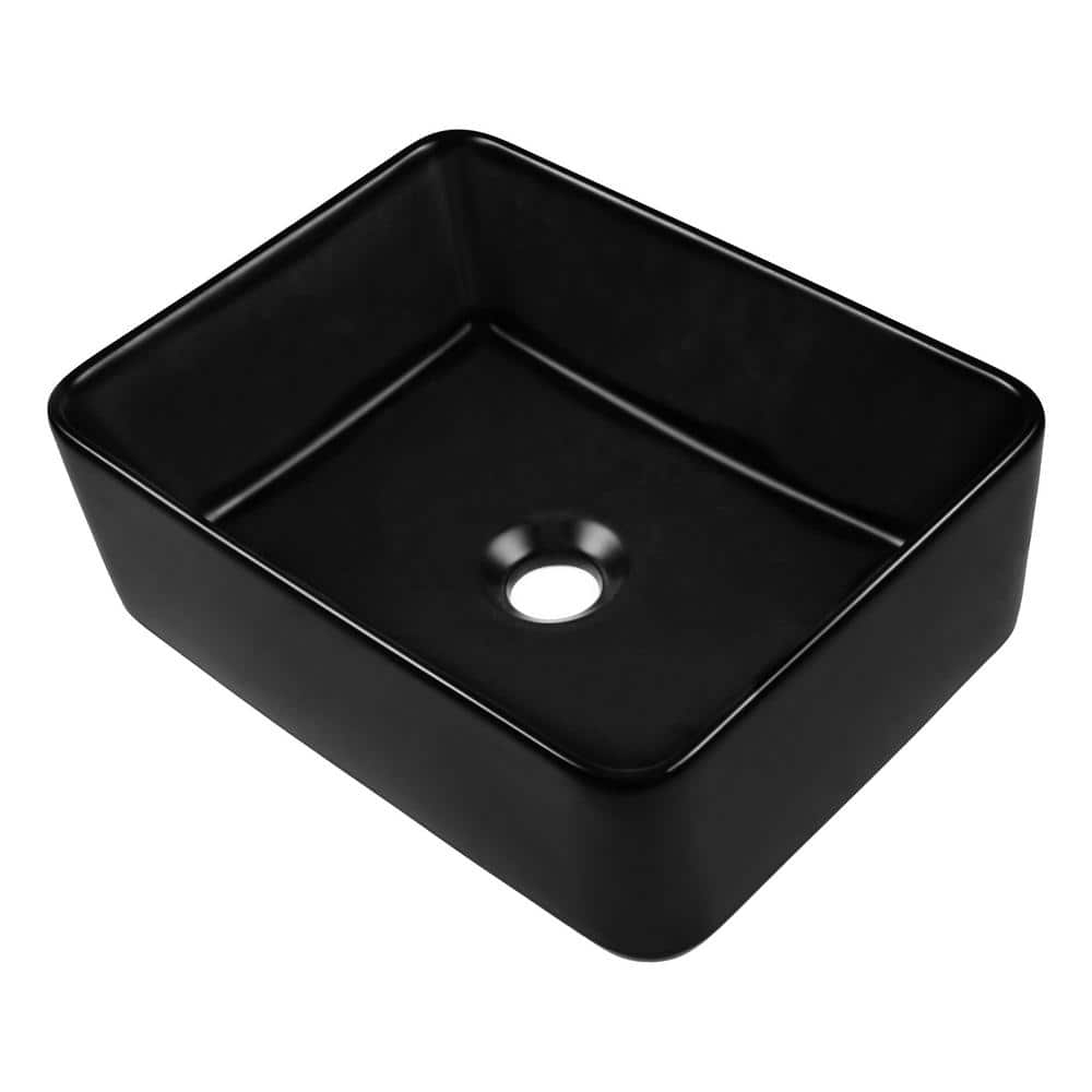 Black Ceramic Rectangular Vessel Bathroom Sink, 16'' x 12''