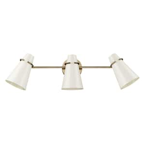 Reeva 26.125 in. 3-Light Modern Brass Vanity Light with Glossy Ecru Sade