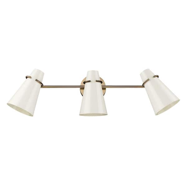 Golden Lighting Reeva 26.125 in. 3-Light Modern Brass Vanity Light with Glossy Ecru Sade