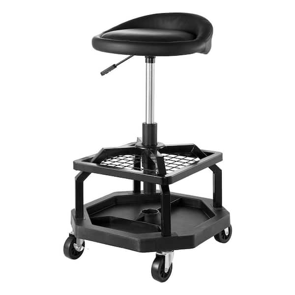 Adjustable Rolling Shop Stool with 300 lbs. Capacity, Pneumatic Garage Seat, 360° Swivel Padded Work Stool with Casters