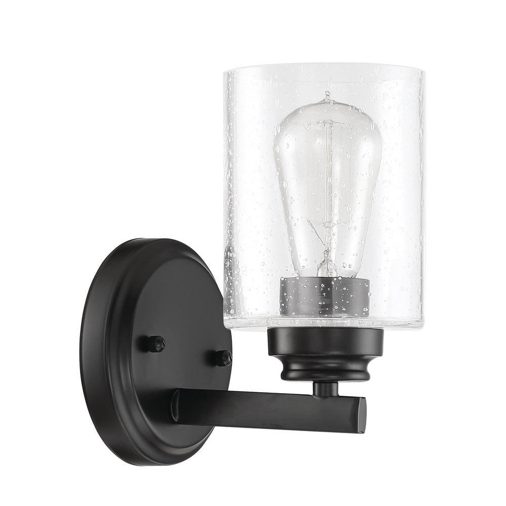 Flat Black Clear Glass Outdoor Wall Sconce