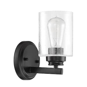 Bolden 5 in. 1-Light Flat Black Finish Wall Sconce with Clear Seeded Glass