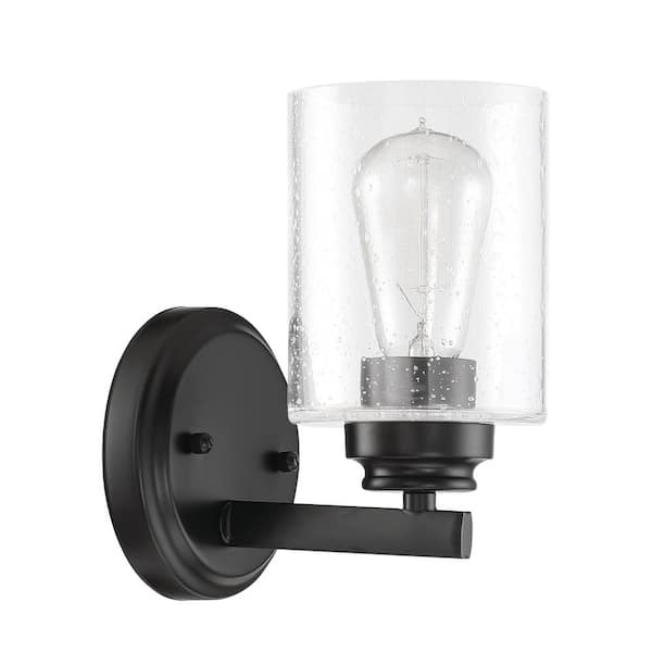 CRAFTMADE Bolden 5 in. 1-Light Flat Black Finish Wall Sconce with Clear Seeded Glass