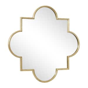 34 in. x 34 in. Quatrefoil Round Framed Gold Wall Mirror