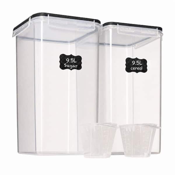 2-Pack Extra Large Airtight Food Storage Containers, 9.5L Black Plastic with Lids and Measuring Cups