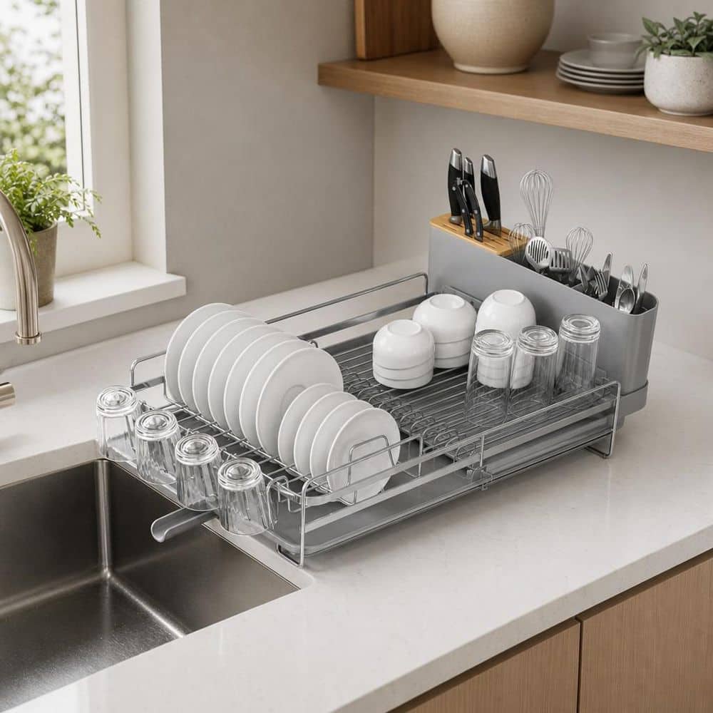 Numhew Silver 19.2 in.-26.7 in. L x 12.9 in. W Extendable Dish