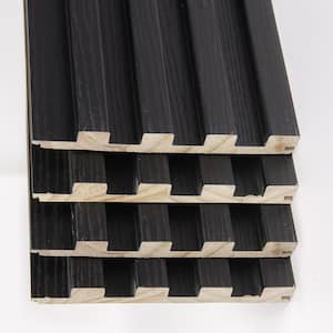 Matte Black 2/3in. x 1/2ft. x 8-1/2ft. Slat Solid Wood Decorative Wall Paneling for Interior, 4pcs for Covers 16 sq.ft.