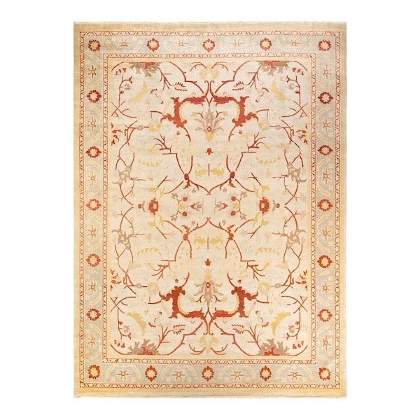 Solo Rugs Eclectic One-of-a-Kind Contemporary Ivory 9 ft. 1 in. x 12 ft. 5 in. Floral Area Rug