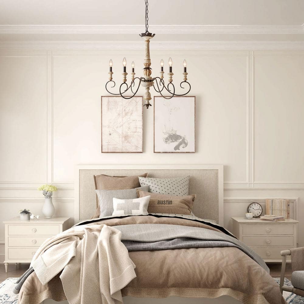 Rustic French Country 6-Light Distressed Wood Chandelier
